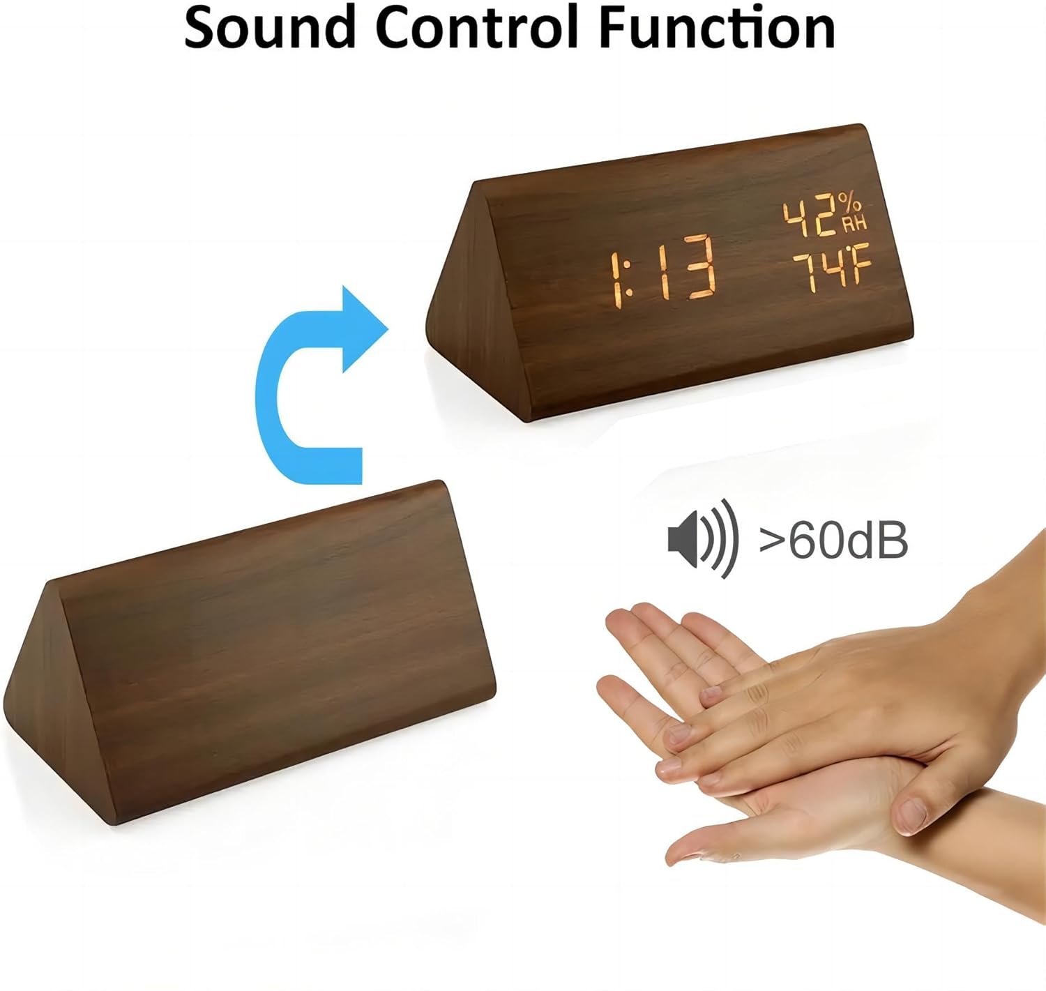 Lancoon Reloj despertador digital de madera, fecha de hora, 1224 horas, temperatura y humedad, activación de sonido, brillo de 3 niveles, funciona