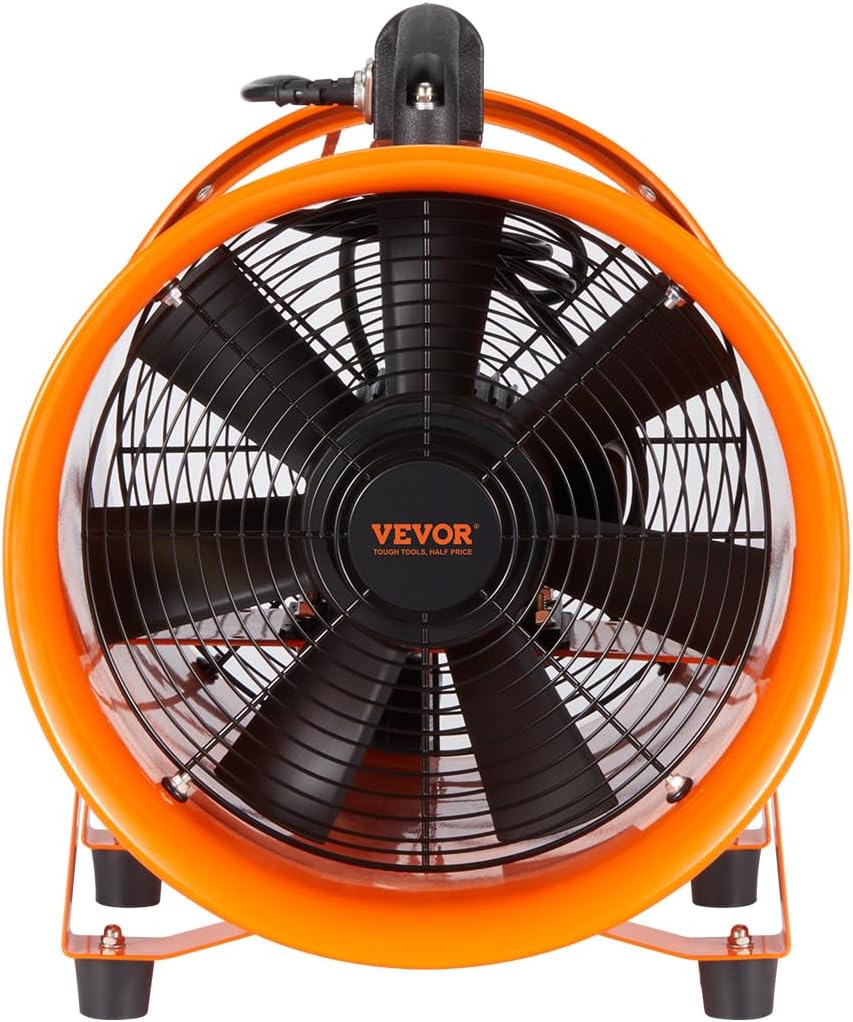 Ventilador de ventilador portátil utilitario, 12 pulgadas, 585 W, 3198 CFM, cilindro de alta resistencia con manguera de conducto de 16.4 pies,