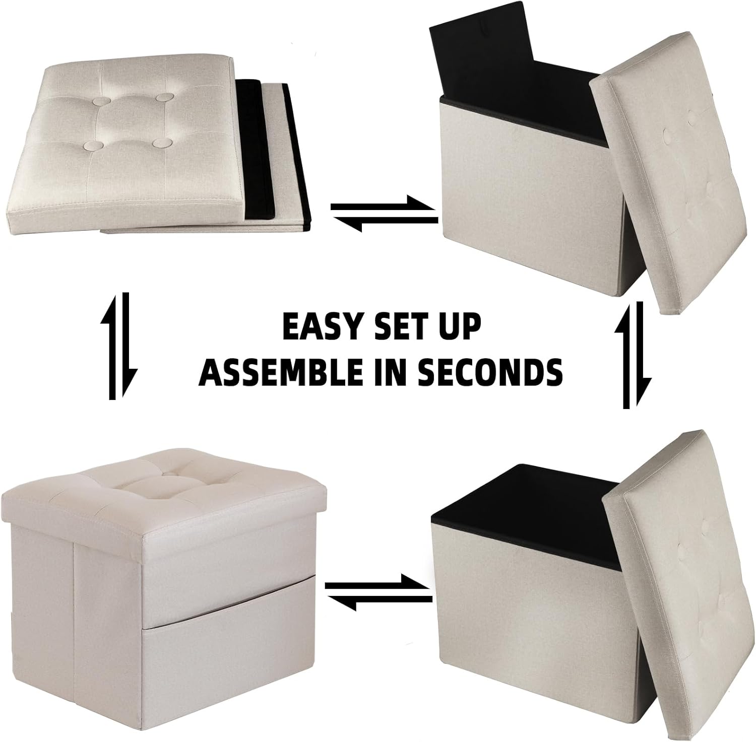 ALASDO Reposapiés otomano de almacenamiento otomano con bolsillo lateral plegable con Srorage pequeño otomano para sala de estar, estudio,