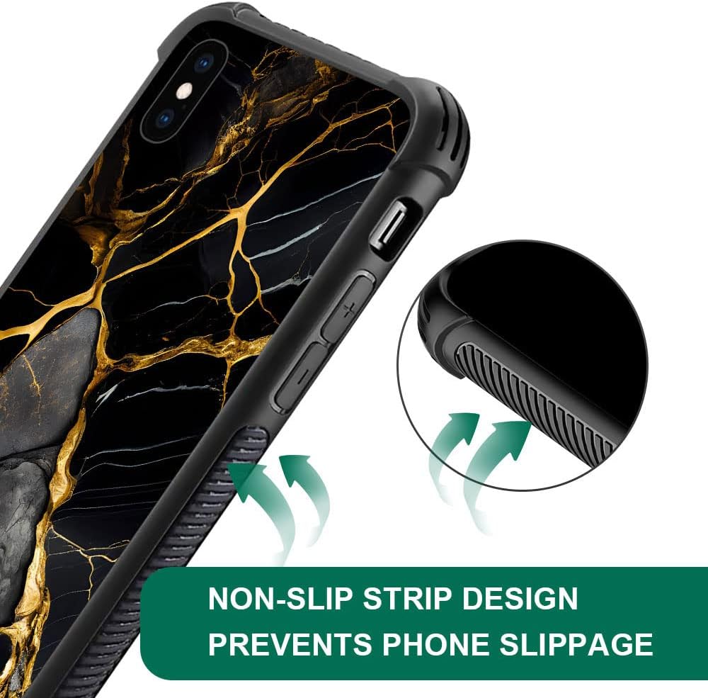 DJSOK Funda compatible con iPhone XR, funda de lujo con patrón de mármol negro y dorado para iPhone XR, funda protectora antiarañazos y a prueba de