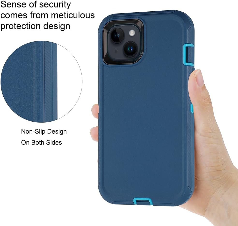 Funda para iPhone 15 de 6.1 pulgadas, resistente funda protectora de 3 capas de grado militar, a prueba de golpes, protección contra caídas, funda