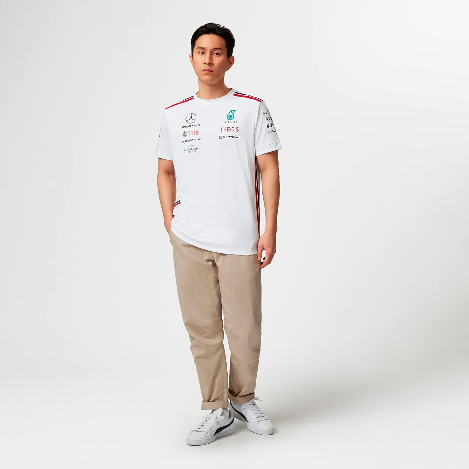 Mercedes AMG Petronas Formula One Team – Camiseta Team 2023 – Blanco – Hombre – Talla 3XL, Blanco