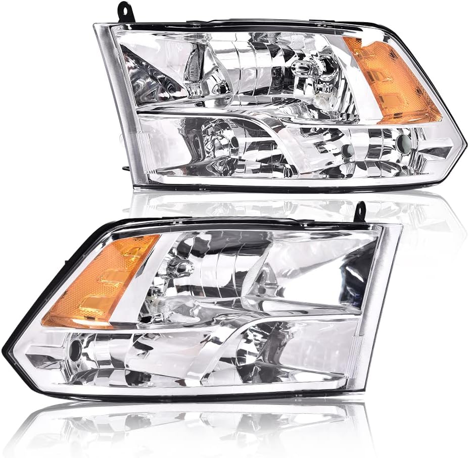 Conjunto de faros delanteros compatible con Dodge ram 1500 2009 2010 2011 2012, 2010 2011 2012 Ram 25003500 (lente transparente, carcasa cromada,