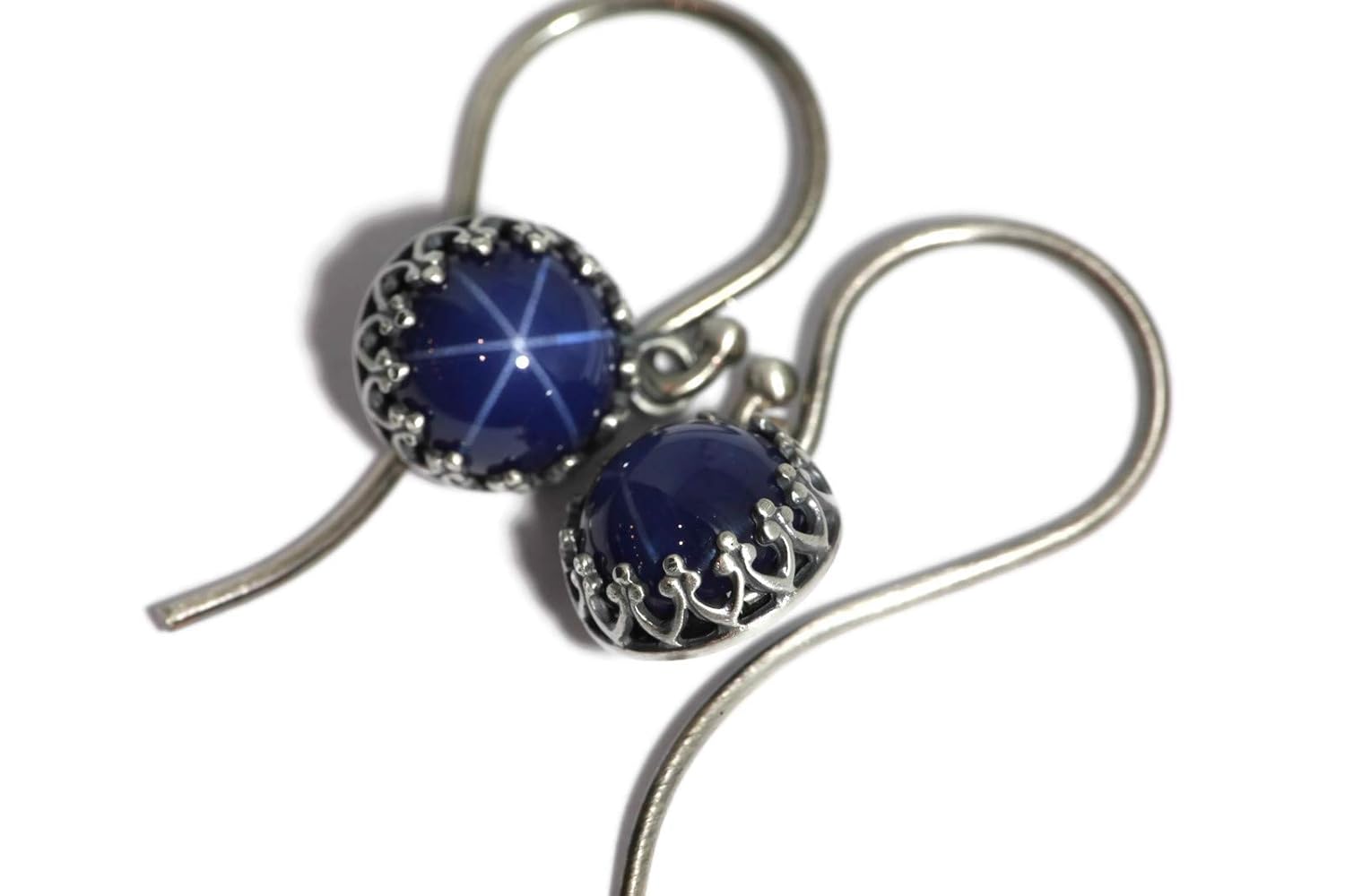 Salish Sea Inspirations Created Blue Star Sapphire Crown Drop Earrings (Round – Vintage)