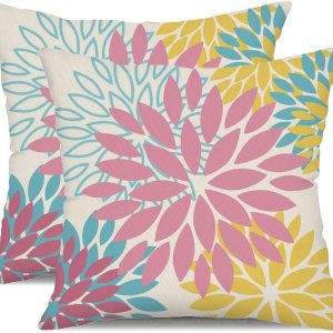 DFXSZ Juego de 2 fundas de almohada de 18 x 18 pulgadas con diseño de flores rosas, amarillas y azules, para exteriores, impermeables, para DFXSZ Juego de 2 fundas de almohada de 18 x 18 pulgadas con diseño de flores rosas, amarillas y azules, para exteriores, impermeables, para
