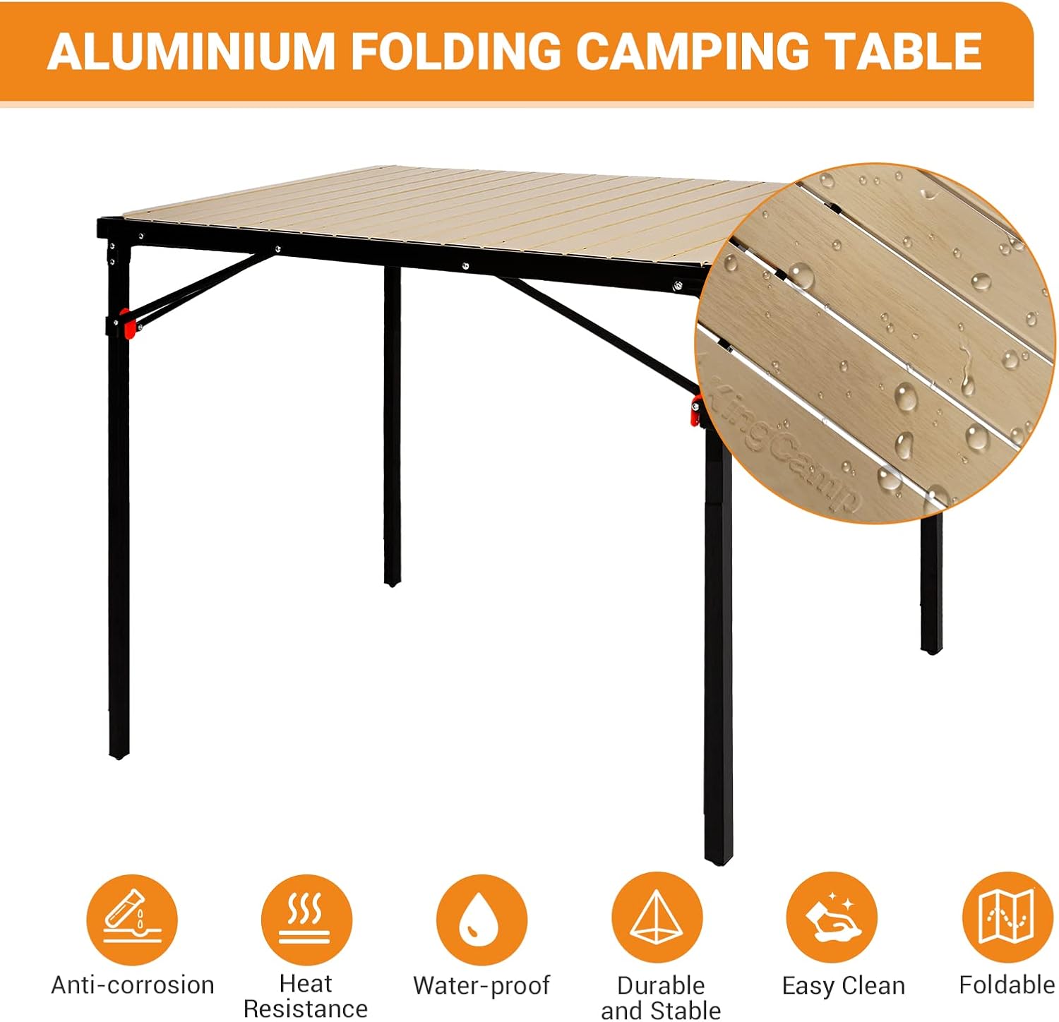 KingCamp Mesa plegable de aluminio, mesa de campamento enrollable, mesa plegable ligera, mesa de picnic portátil, mesa de campamento para acampar al