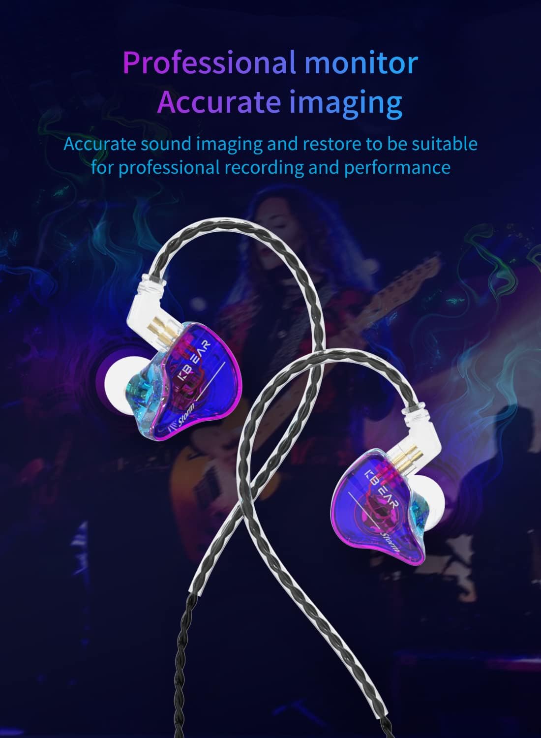 YINYOO KBEAR Storm – Monitor intrauditivo con cable 1DD, auriculares profesionales con cable IEM con sonido cristalino, auriculares enchufables de