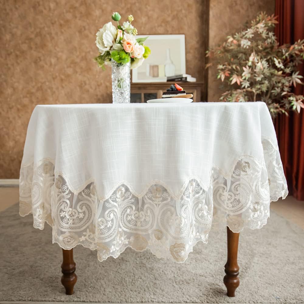 ARTABLE Manteles rectangulares de encaje con exquisito borde de macramé, mantel de tela bordada transparente para cocina y vacaciones (beige, 60 x