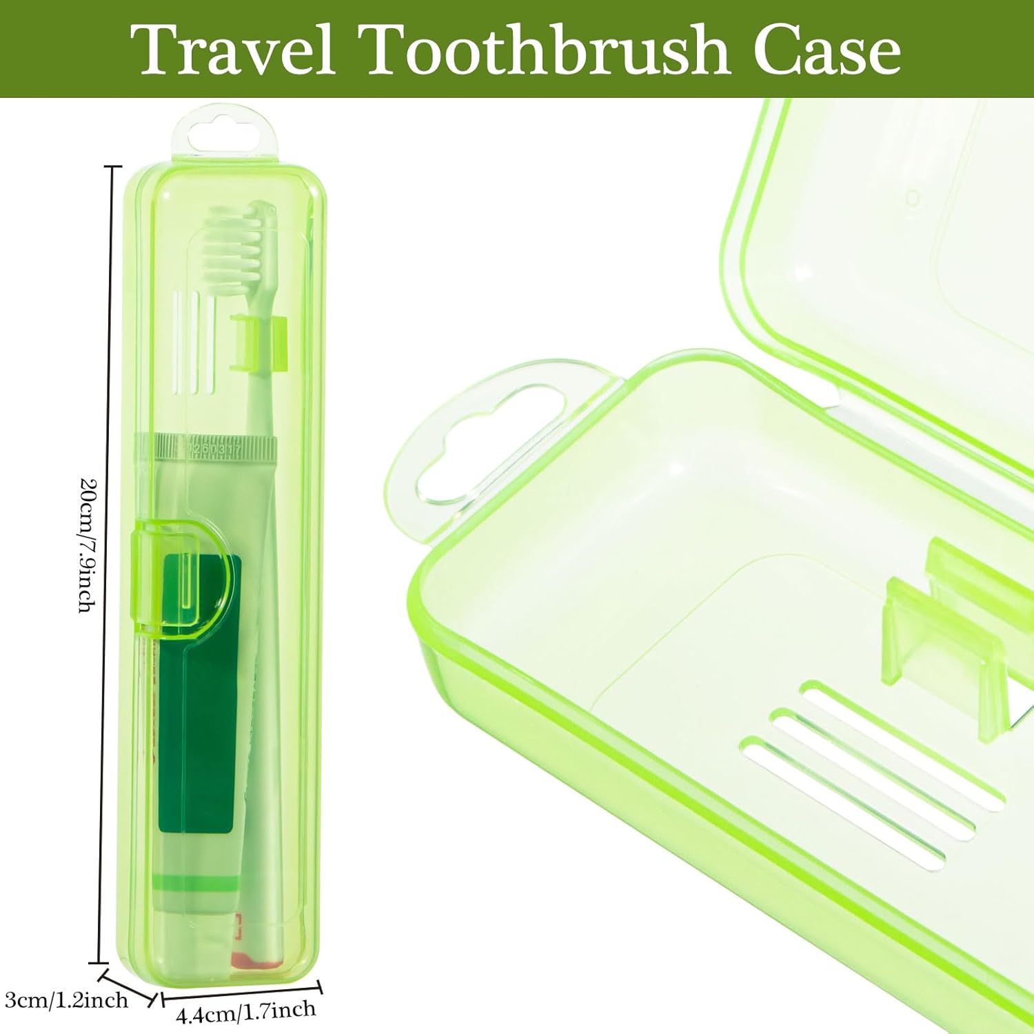 Paquete de 2 fundas para cepillos de dientes, estuche de viaje para cepillos de dientes verde transparente, tamaño de viaje, soporte de plástico