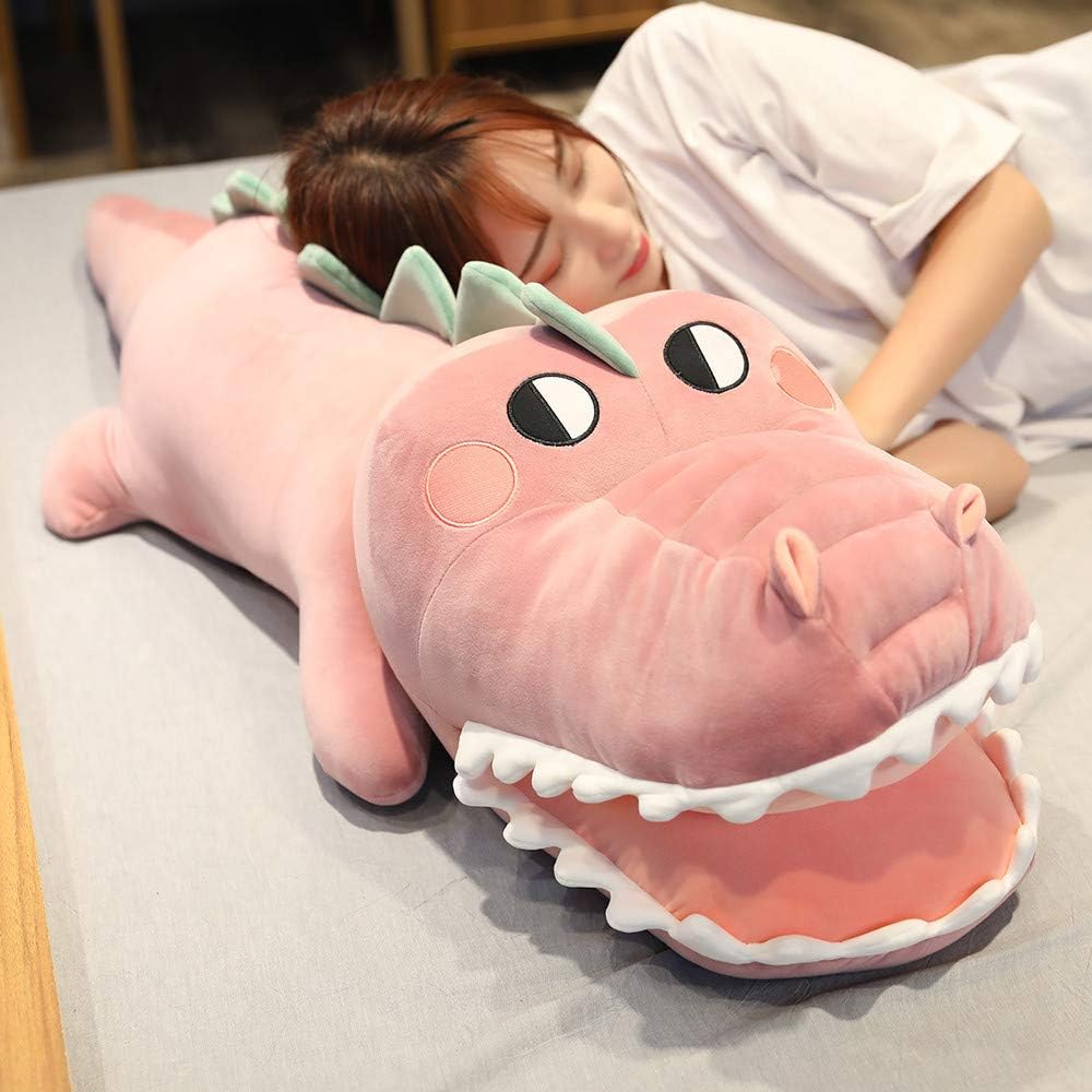 Bilibang Almohada grande de cocodrilo de dibujos animados, almohada suave de cuerpo largo para dormir, juguete de peluche de cocodrilo (cocodrilo