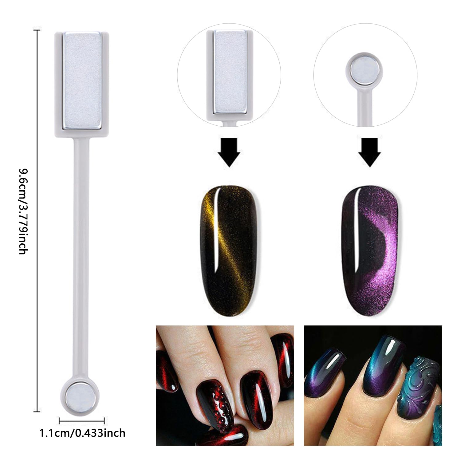 YECIRALA 12 piezas de imanes de uñas para esmalte de gel de ojo de gato, juego de herramientas para uñas de ojo de gato, esmalte de arte, placa