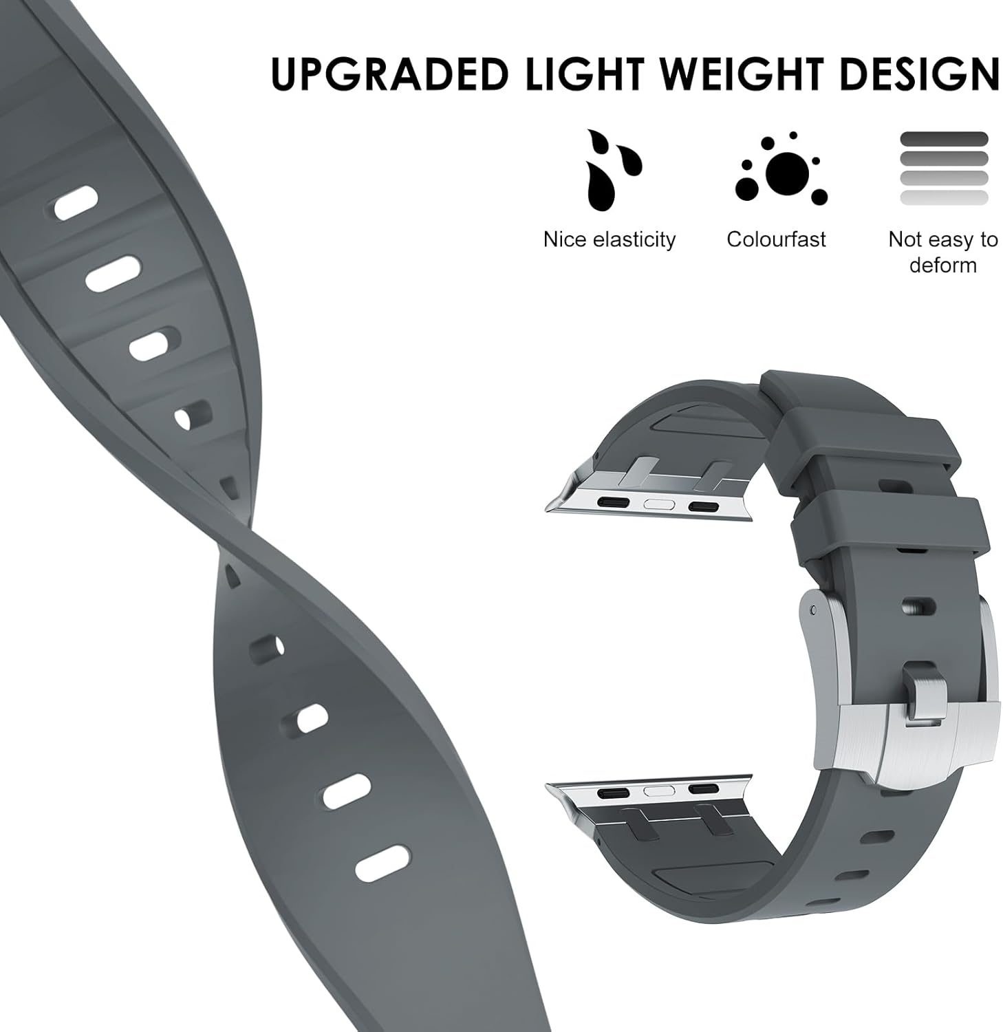 NewWays Correa para Apple Watch Ultra Band de 1.929 in, 1.772 in, 1.732 in, 1.654 in, 1.614 in, 1.575 in, 1.496 in, para hombres, correa de goma de