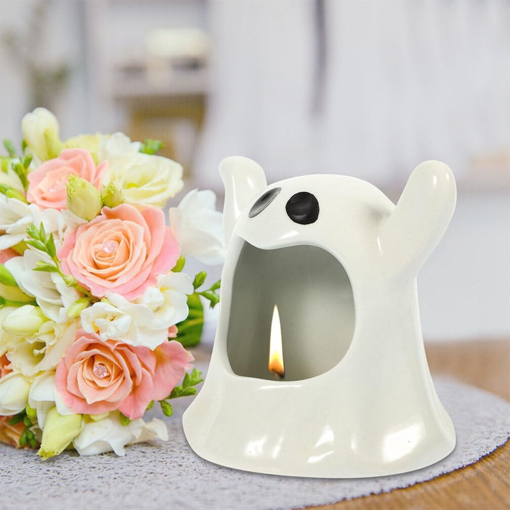 Didiseaon Decoración para el hogar, 2 piezas, candelabro, mesa, decoración de porcelana blanca, portavelas de cerámica de Halloween, regalo de