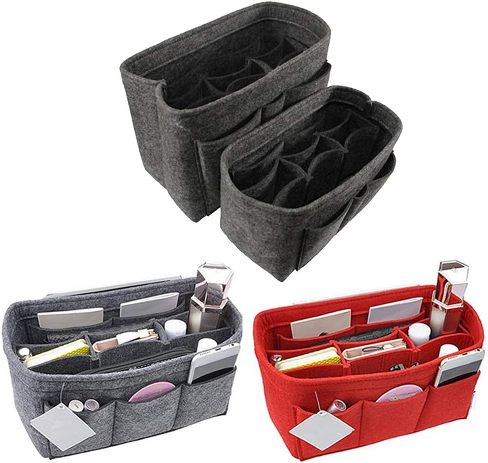 Bolsa de cosméticos Multi-Rejillas Impermeable Gran Capacidad Maquillaje Cosméticos Bolsa de Almacenamiento Organizador de Fieltro Rojo XL