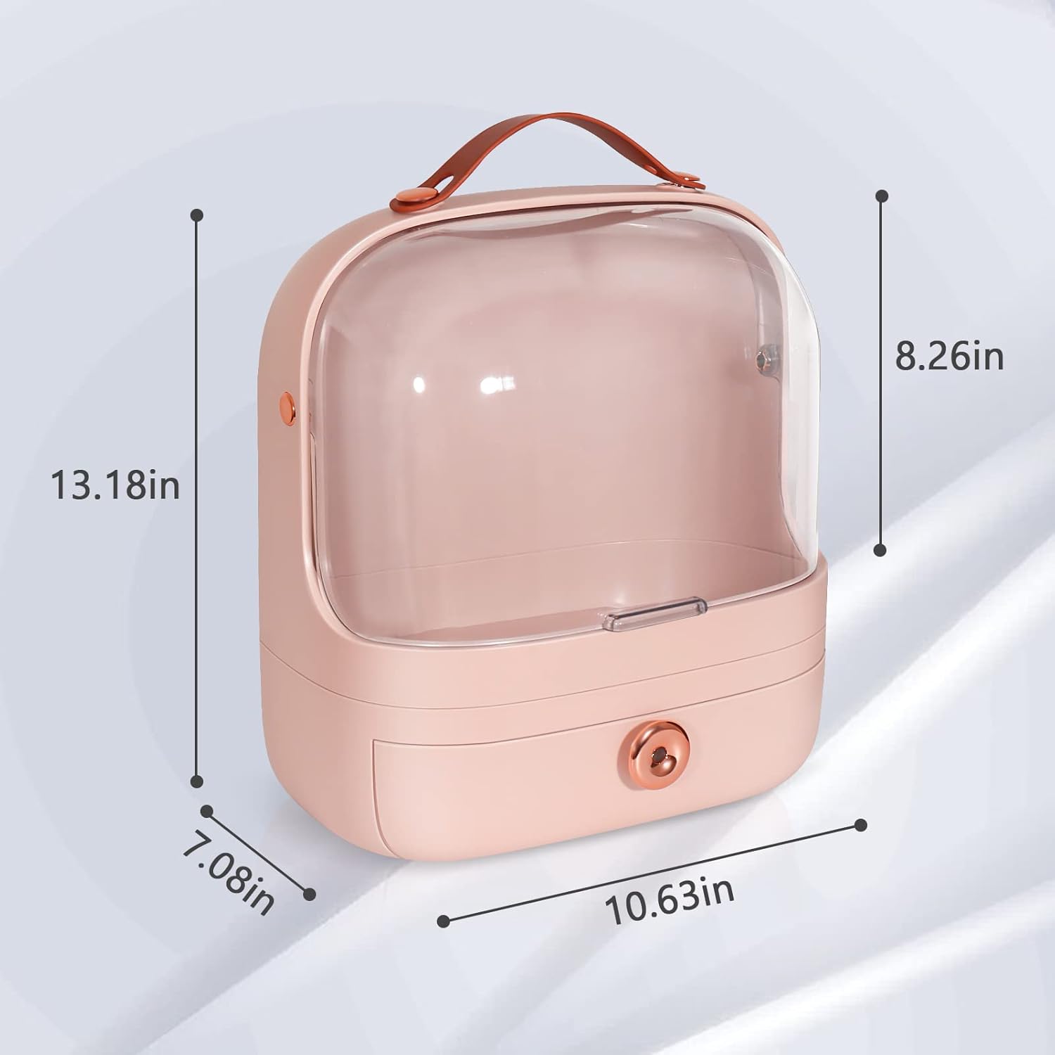 MASSY Egg Shape(Oval) Makeup Storage Box, Countertop Portable Vanity Cosmetics Organizer Preppy Style (MBOX-03-Pink)