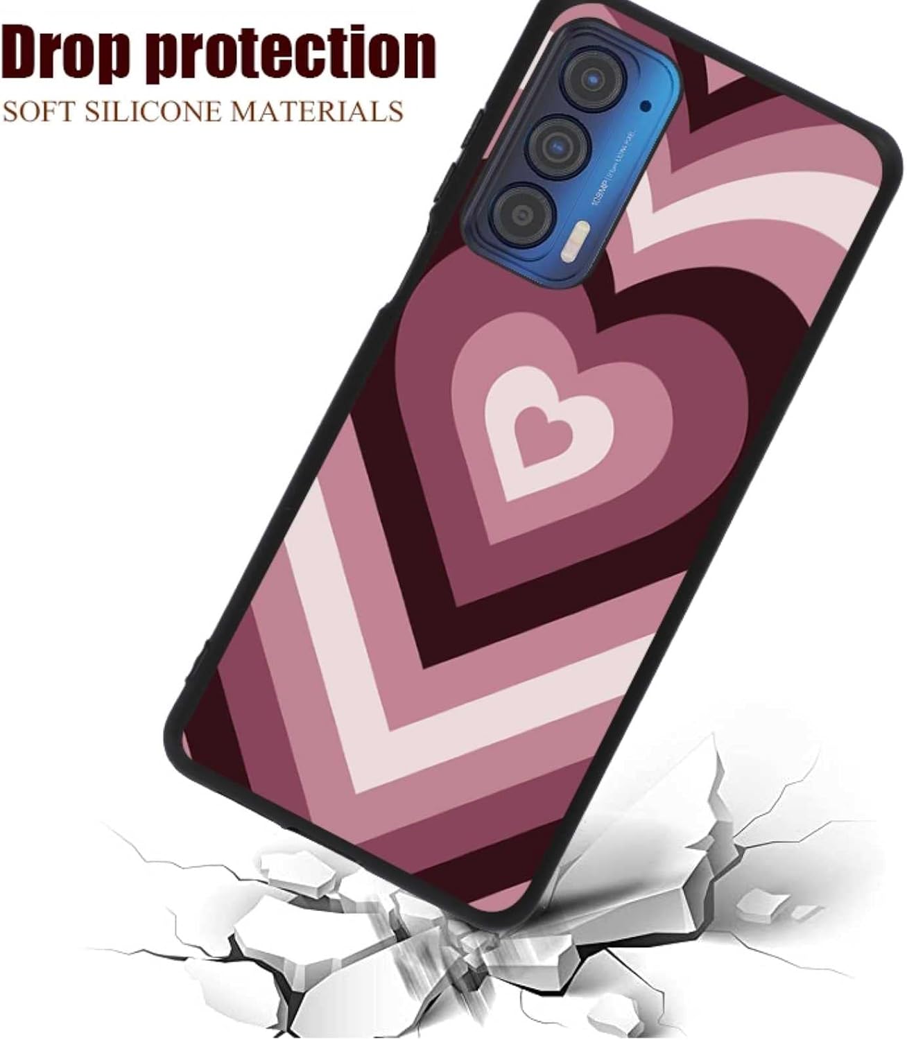Funda diseñada para Motorola Moto Edge 2021Edge 5G UW, rosa y morado con corazón de amor, café con leche, San Valentín, diseñado para Moto Case para