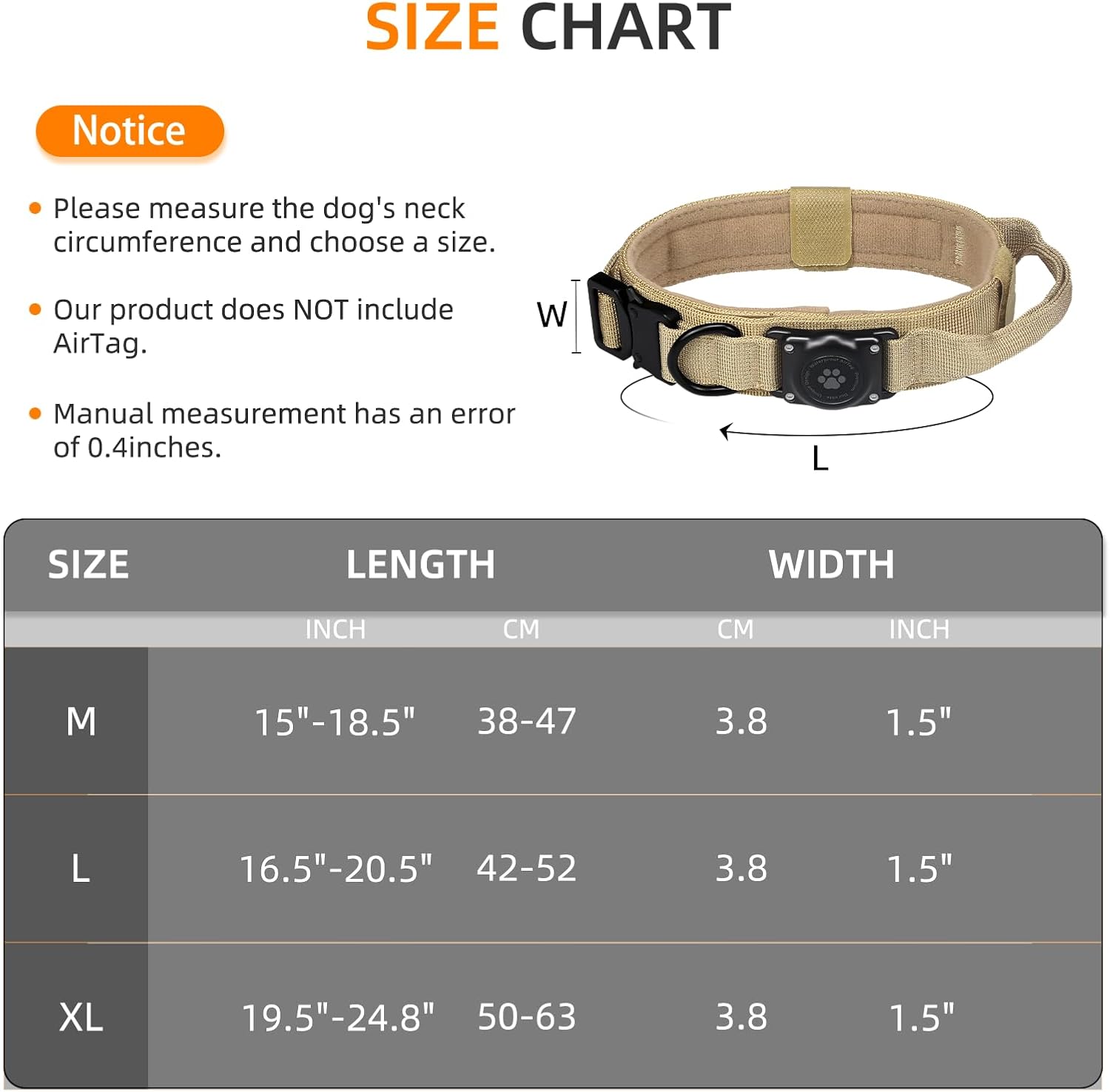 Juego de correa táctica AirTag para perro 100 % impermeable, integrado Apple Air Tag con soporte para AirTag, collar militar ajustable con asa,