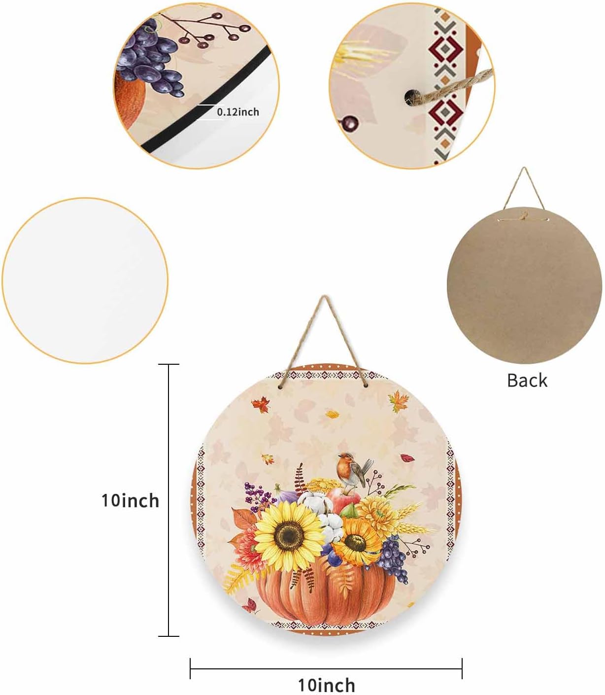 Letrero de bienvenida para decoración de puerta delantera, girasol de otoño, hojas de arce, calabaza, bohemio, de 10 pulgadas, coronas colgantes,