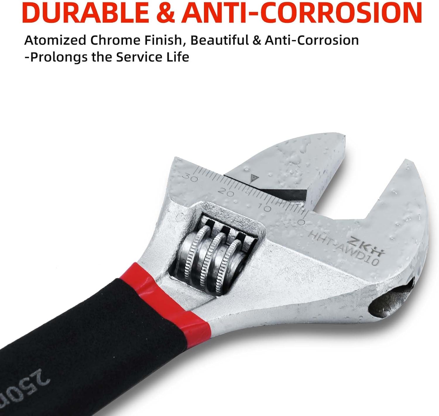 ZKH Llave ajustable de 10 pulgadas  Llave métrica mediana  Llave ajustable sumergida en plástico con agarre cómodo  10 pulgadas (9.843 in)  Apertura