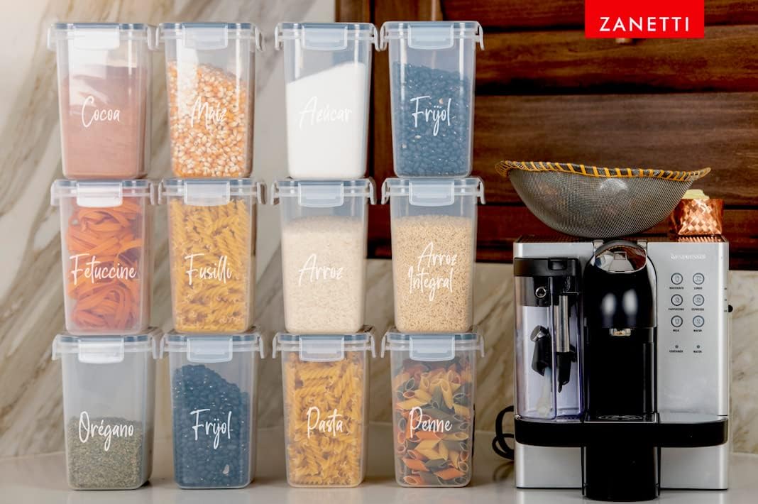 Zanetti Pantry Labels for Food Containers, Kitchen Food Labels for Storage Canisters & Jars, in Spanish (White)