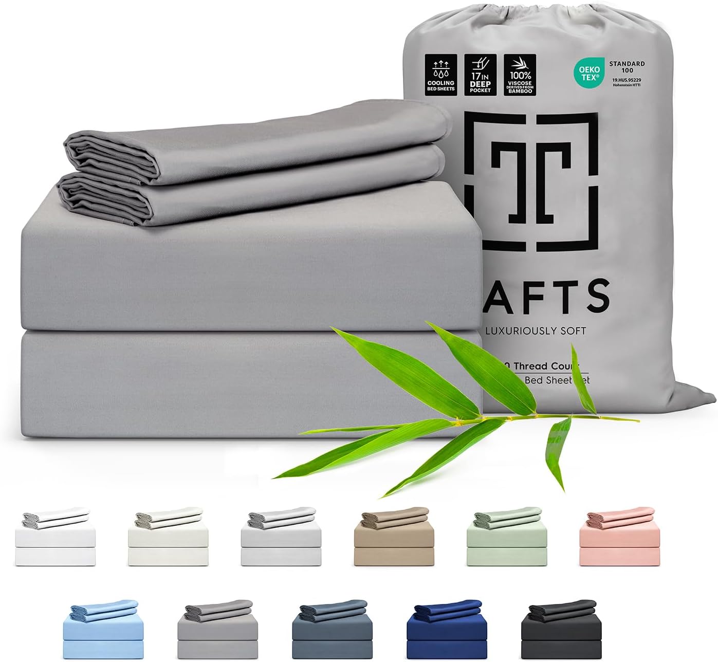 TAFTS-Sábanas de bambú tamaño Queen – Juego de sábanas de viscosa de bambú 100% puro – Sábanas de bambú 400TC – 4 piezas – 17 pulgadas Deep Pocket –