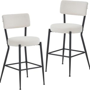 NIOIIKIT Juego de 2 taburetes de bar modernos, cómodos taburetes de comedor tapizados de tela de peluche con patas de metal, taburetes altos con NIOIIKIT Juego de 2 taburetes de bar modernos, cómodos taburetes de comedor tapizados de tela de peluche con patas de metal, taburetes altos con