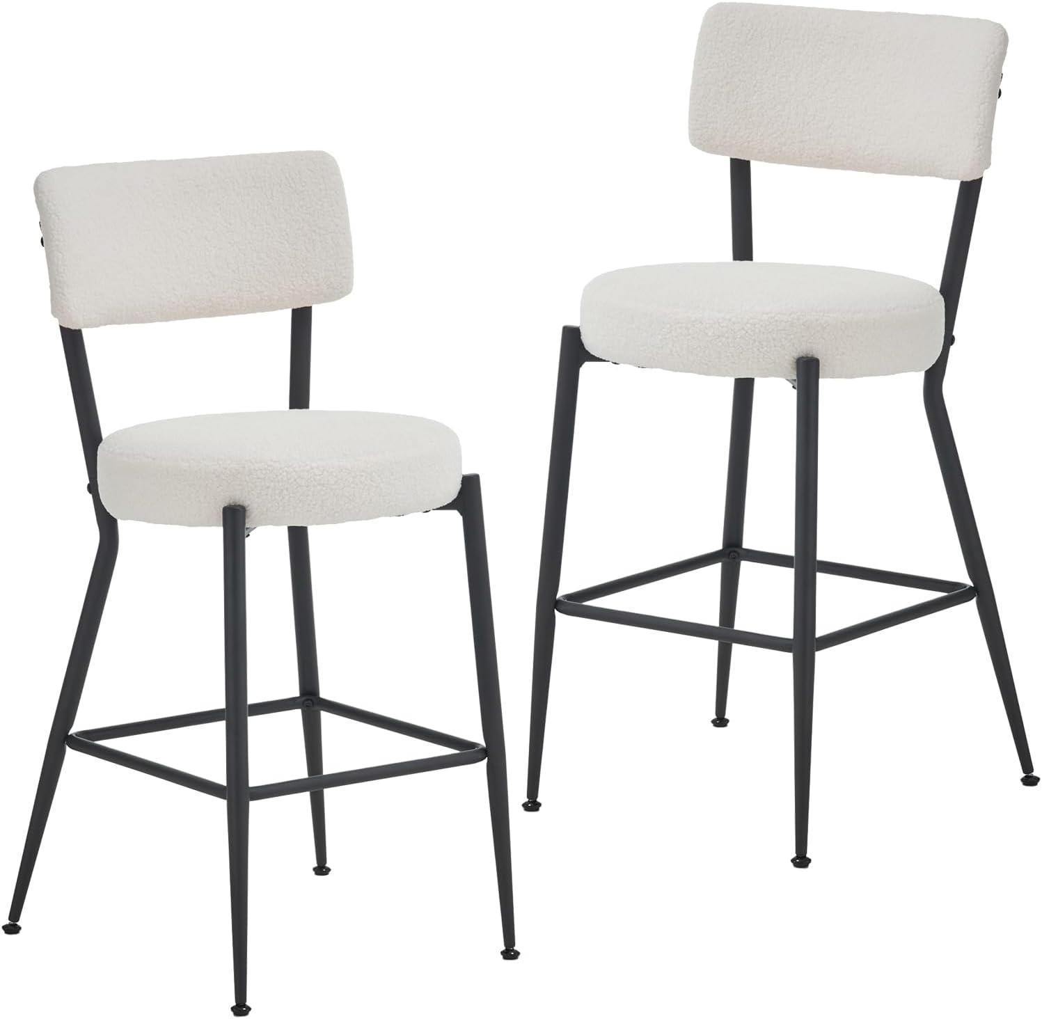 NIOIIKIT Juego de 2 taburetes de bar modernos, cómodos taburetes de comedor tapizados de tela de peluche con patas de metal, taburetes altos con