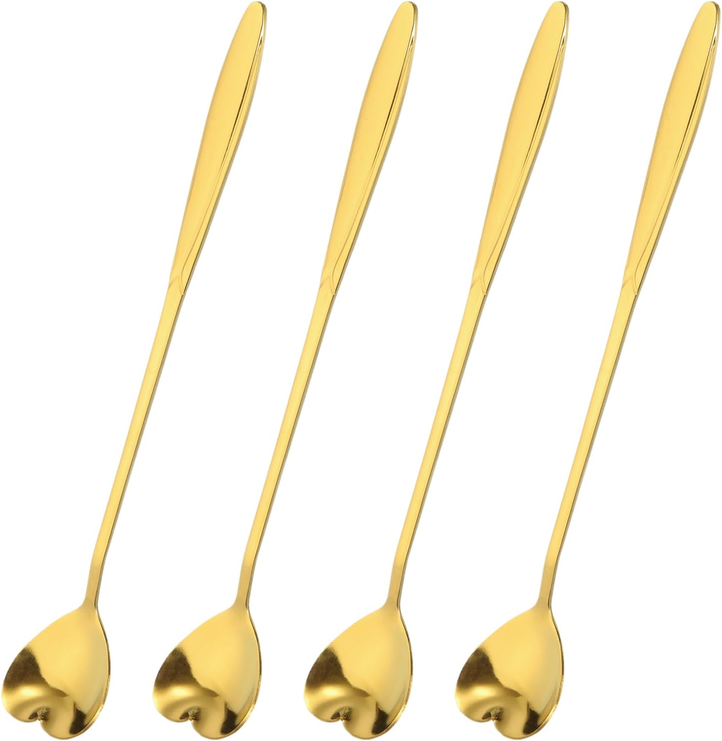 uxcell 4 cucharas de flores de acero inoxidable de 7 pulgadas de mango largo, cucharadita de corazón, cuchara de helado, cucharas de café para