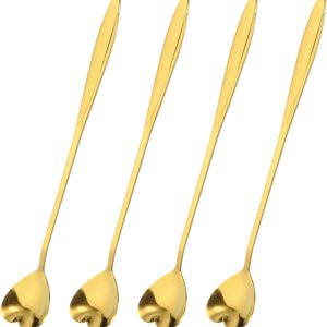 uxcell 4 cucharas de flores de acero inoxidable de 7 pulgadas de mango largo, cucharadita de corazón, cuchara de helado, cucharas de café para uxcell 4 cucharas de flores de acero inoxidable de 7 pulgadas de mango largo, cucharadita de corazón, cuchara de helado, cucharas de café para