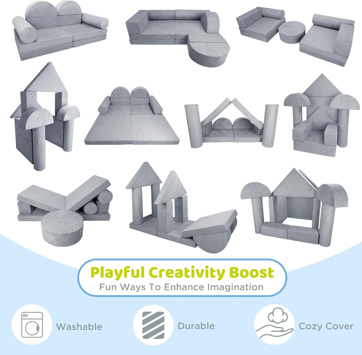 Sofá modular para niños, sofá modular de primera calidad de 63 pulgadas para niños pequeños, adolescentes, muebles ideales para dormitorio, sala de