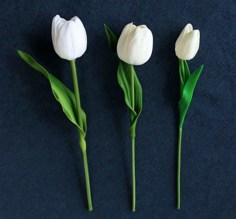 Buart Tulipán blanco y verde, flores artificiales de lujo, tulipán grande, día de San Valentín, día de la madre, Pascua, hogar, cocina, decoración