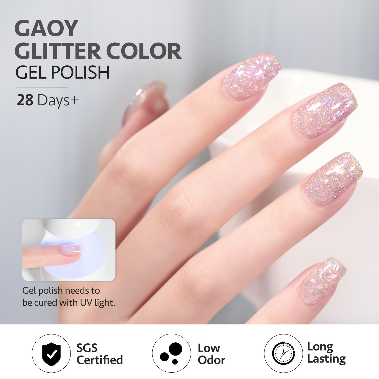 GAOY Juego de 6 esmaltes de uñas de gel con purpurina reflectante, incluye esmalte de gel rojo, rosa, blanco y azul, esmalte de uñas de secado con