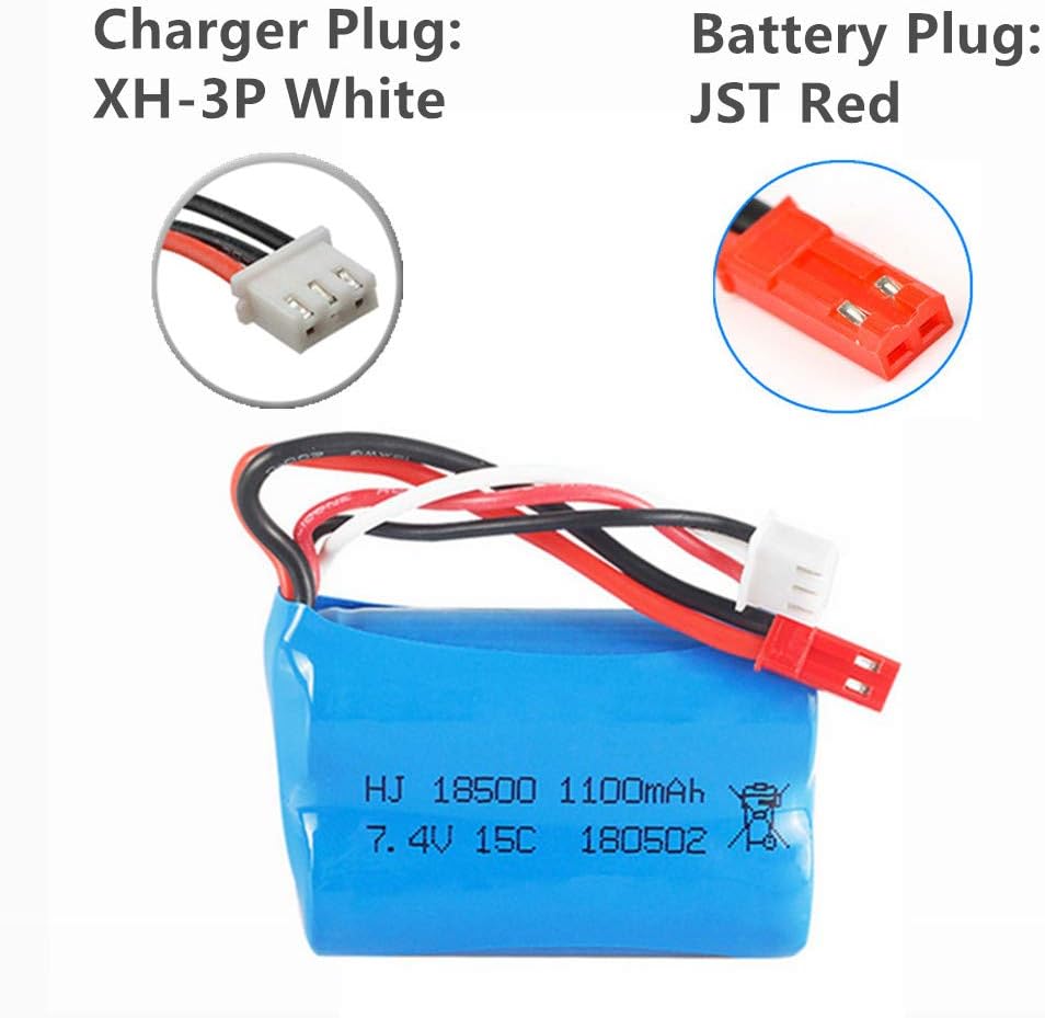 7.4v 1100mah li-ion batería JST enchufe para HQ 827 823 871 MJX T10 T11 T34 RC FT007 RC Barco piezas de repuesto Accesorios 2 Pack con cargador USB