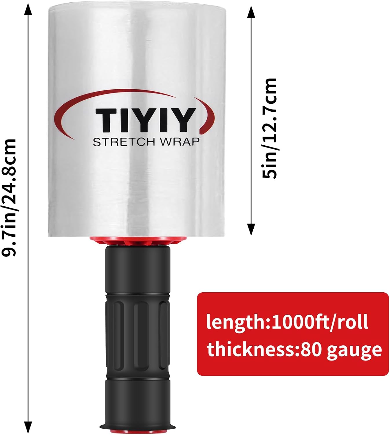 TIYIY Envoltura elástica, rollo retráctil de 5 pulgadas x 1000 pies con mango de plástico, película transparente resistente de resistencia