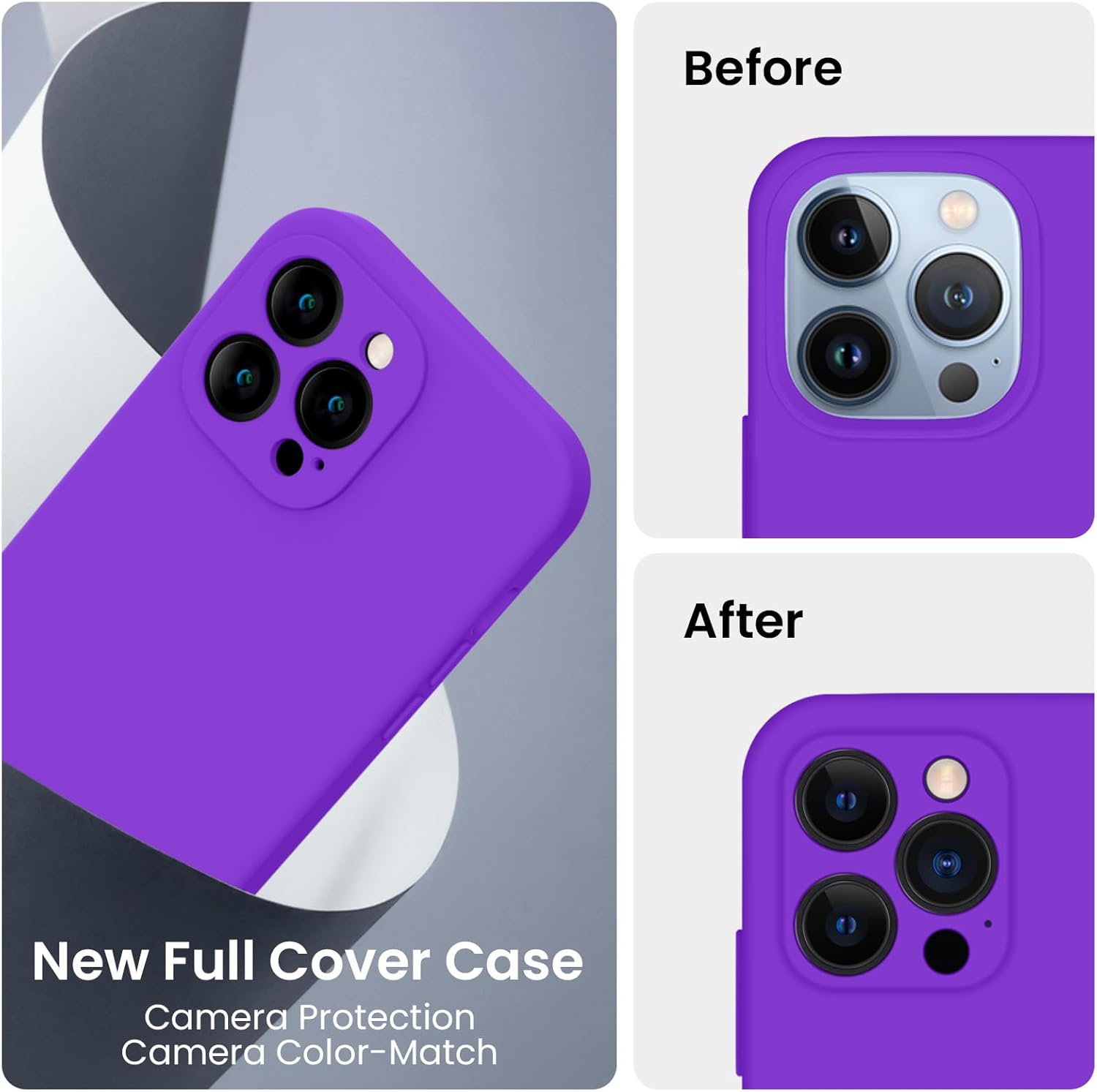 FireNova Funda para iPhone 13 Pro Max, funda de silicona mejorada protección de cámara con 2 protectores de pantalla, forro interior de microfibra