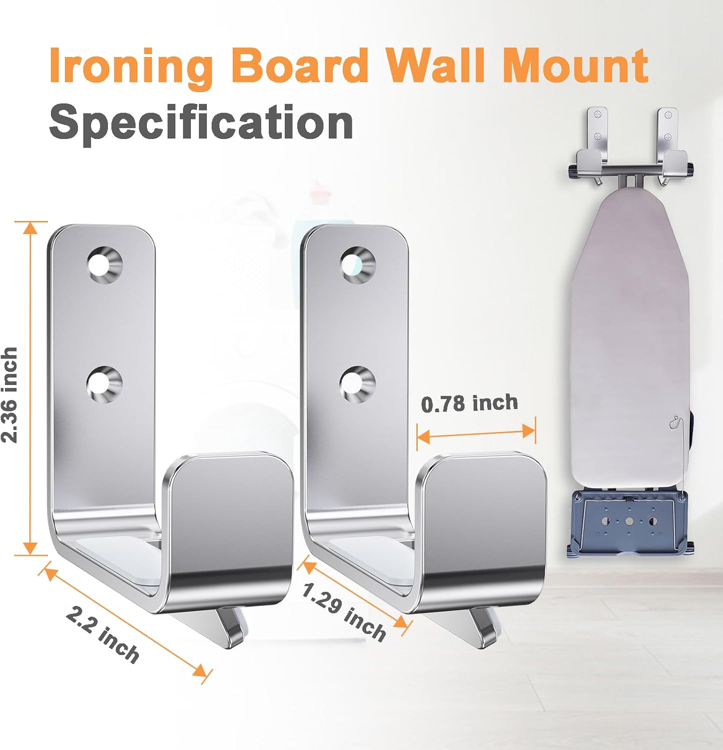 Soporte para tabla de planchar para montaje en pared, acero inoxidable 304, pata en T para tabla de planchar ajustable a distancia, gancho de