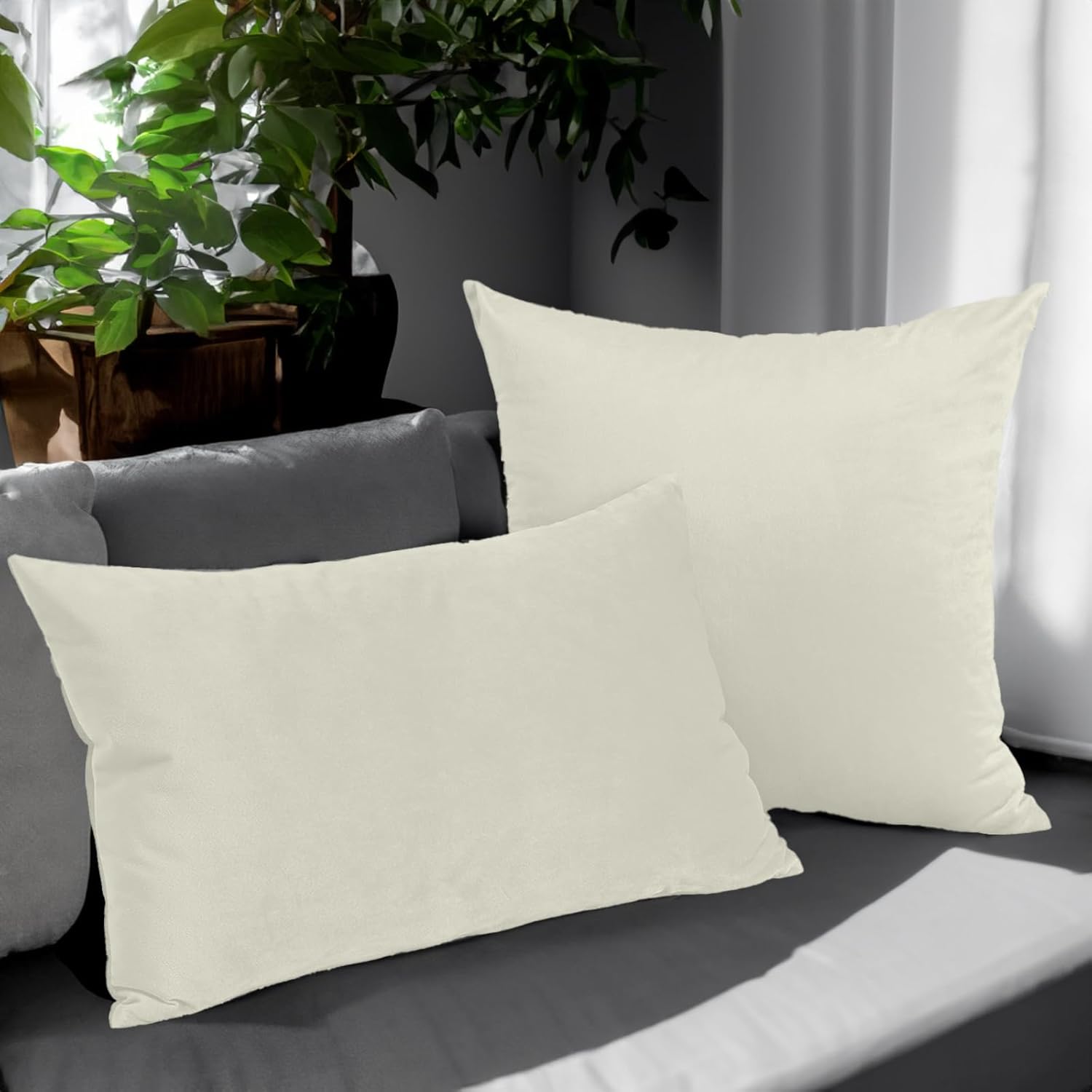 FULDGAENR Juego de 2 fundas de almohada de terciopelo de 12 x 20 pulgadas para sofá, color blanco crema, fundas decorativas para cojín lumbar de 12