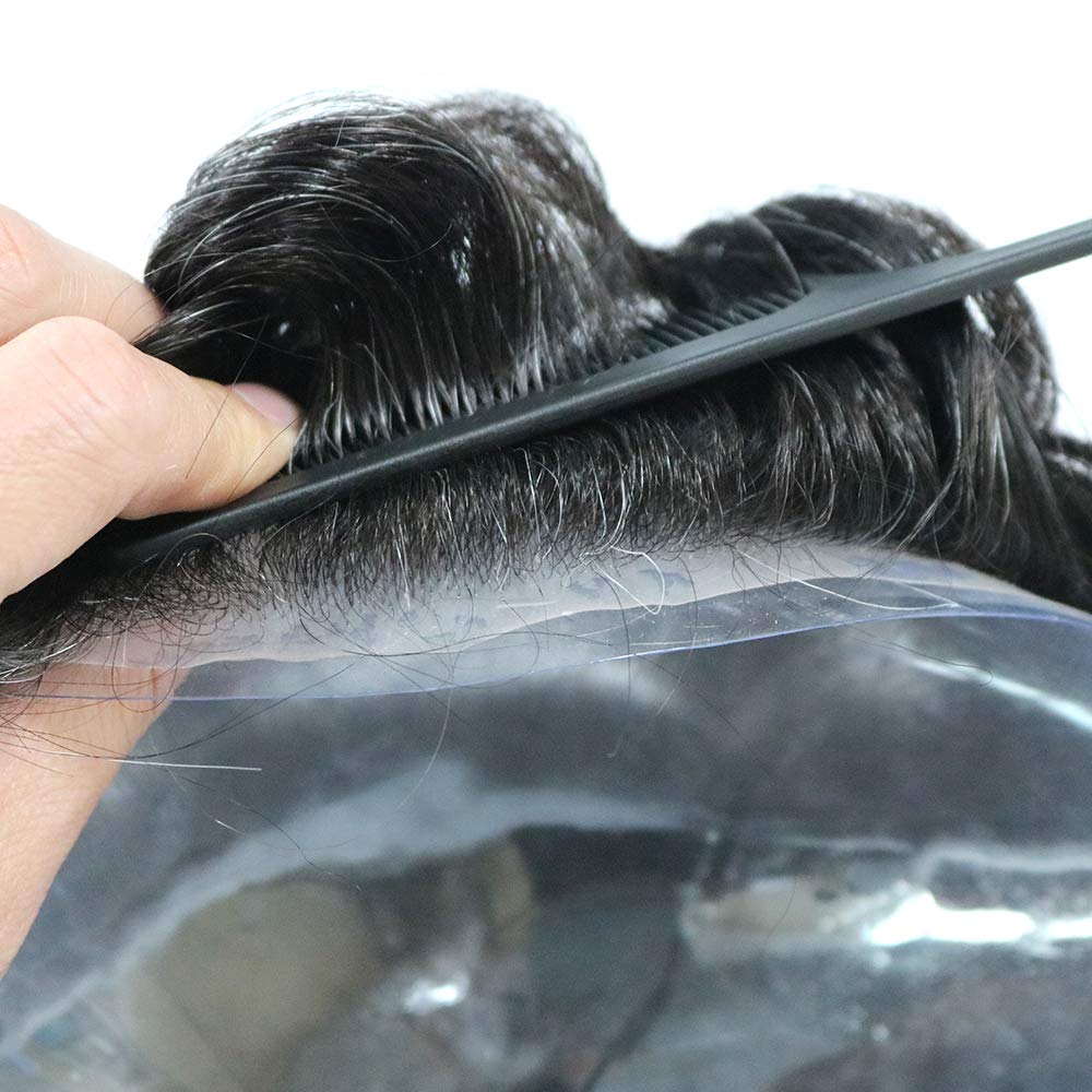 hairpr Prótesis de cabello masculino 0.002-0.003 in sin nudos V-loop PU Toupee Hombres Pelucas duraderas para hombres Sistema de cabello 100% humano