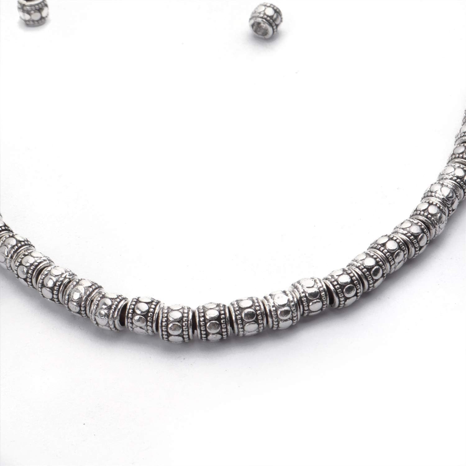 BronaGrand 100 cuentas espaciadoras de plata tibetana, cuentas de agujero grande, cuentas de tubo hueco para bricolaje, collares, pulseras