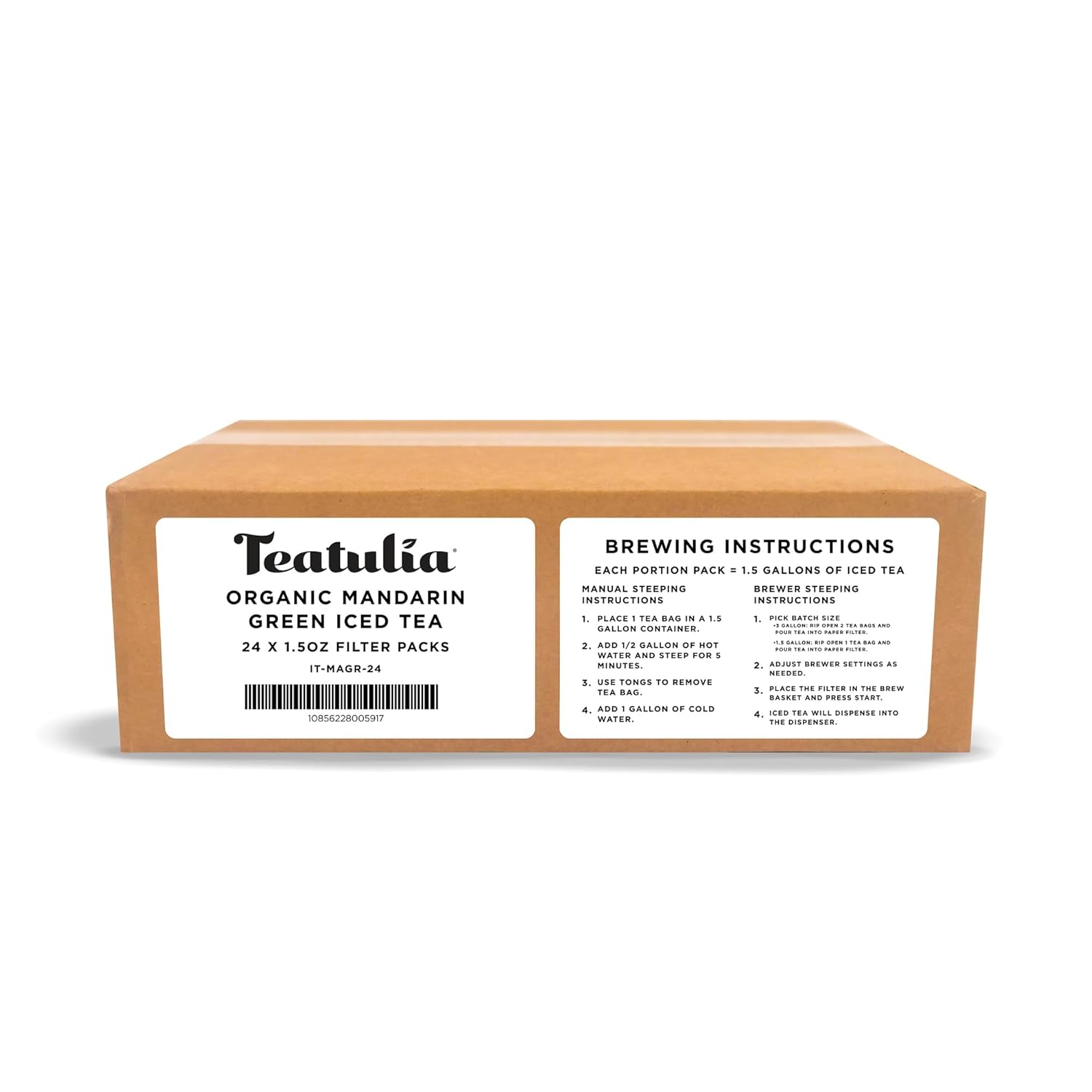 Teatulia Bolsas de té helado verde mandarina orgánica (24 bolsas de té jumbo  prepara 1.5 galones)  100% compostables  Paquetes de filtro de té