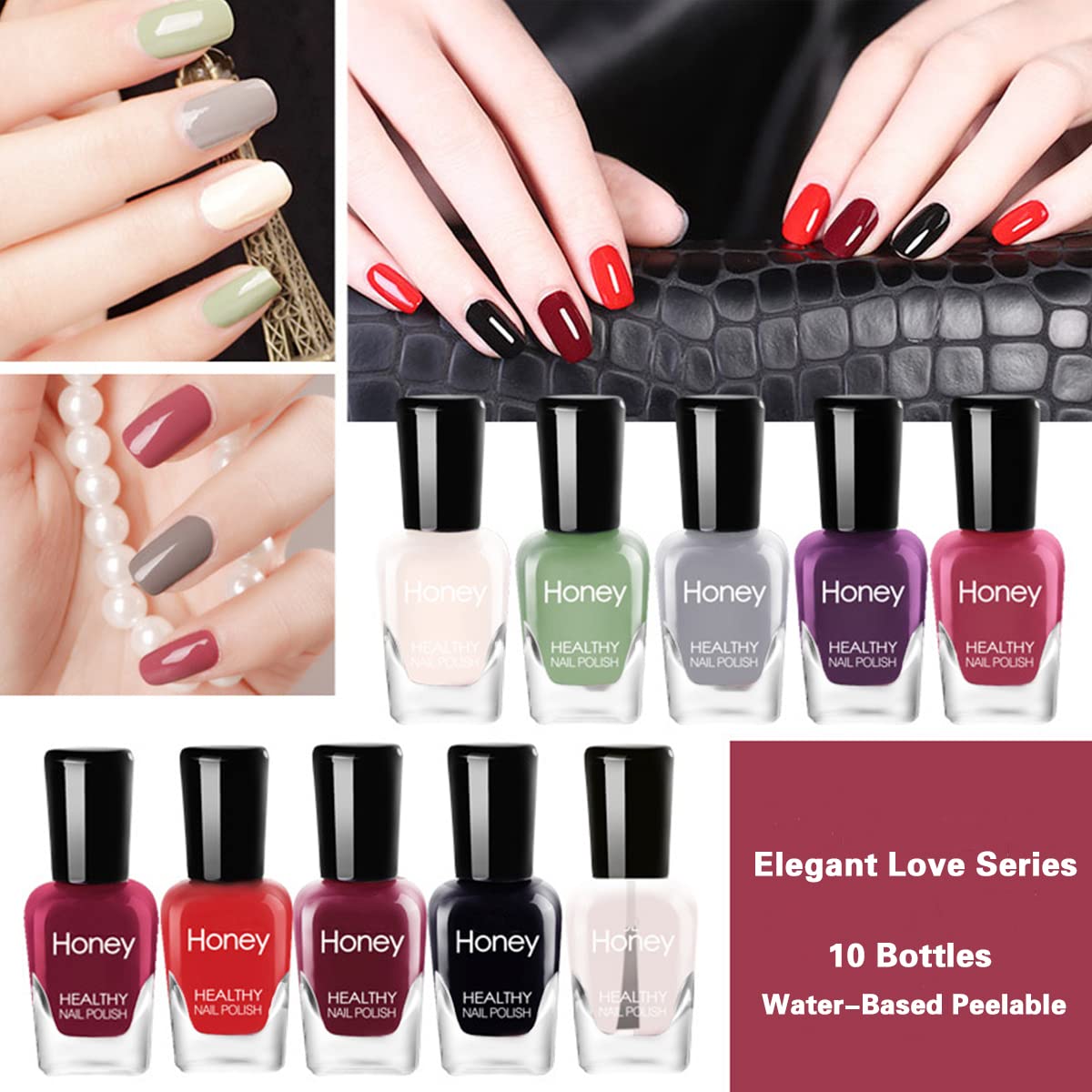 Juego de esmaltes de uñas no tóxicos, fácil de quitar y de secado rápido, juego de esmalte de uñas ecológico y orgánico a base de agua para mujeres,
