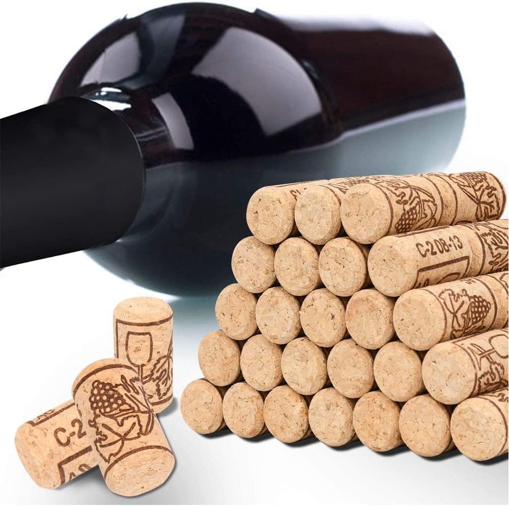Paquete de 200 tapones para botellas de vino y cápsulas termorretráctiles de PVC, 100 corchos de vino naturales y 100 sellos de 3 colores (rojo,