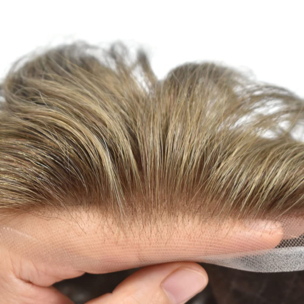 Tupé para hombre, pieza de cabello humano real, suave, encaje suizo frontal, sistema de cabello para hombre, protesis capilar para hombre (8 x 10