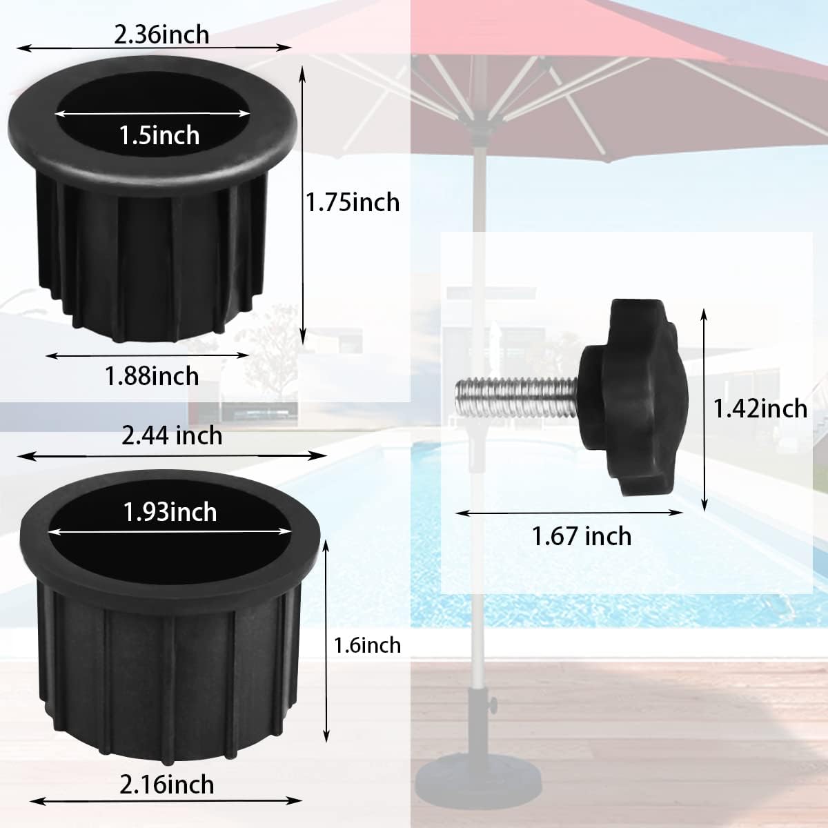 Paraguas de patio base de sombrilla soporte agujero anillo tapa tapa inserto con botones de ajuste traje para diámetro 2 pulgadas poste de paraguas