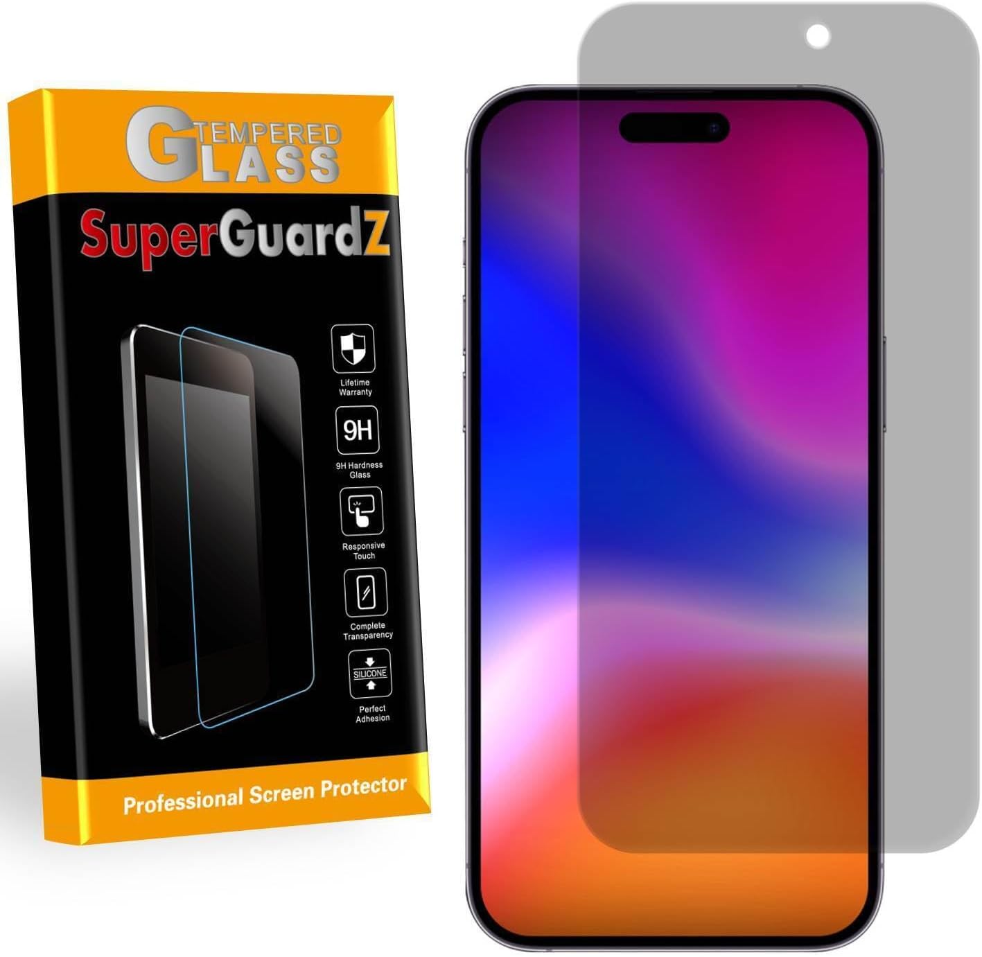 Protector de pantalla de vidrio templado para iPhone 15 Pro Max privacidad antiespía, SuperGuardZ, antiarañazos 9H, antiburbujas