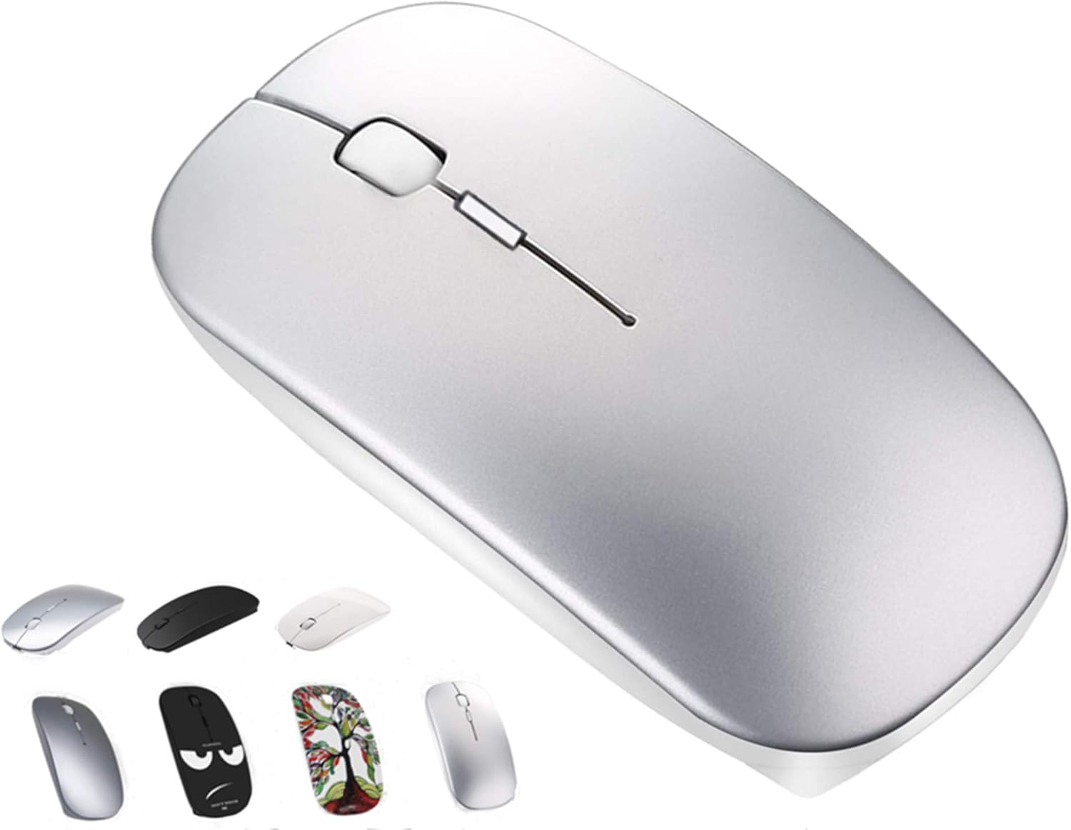 Tsmine Cargador inalámbrico Bluetooth Ratón de computadora para MacBook Air Mac Pro Laptop Ipad PC El láser óptico recargable Mini Slim Silent Mouse
