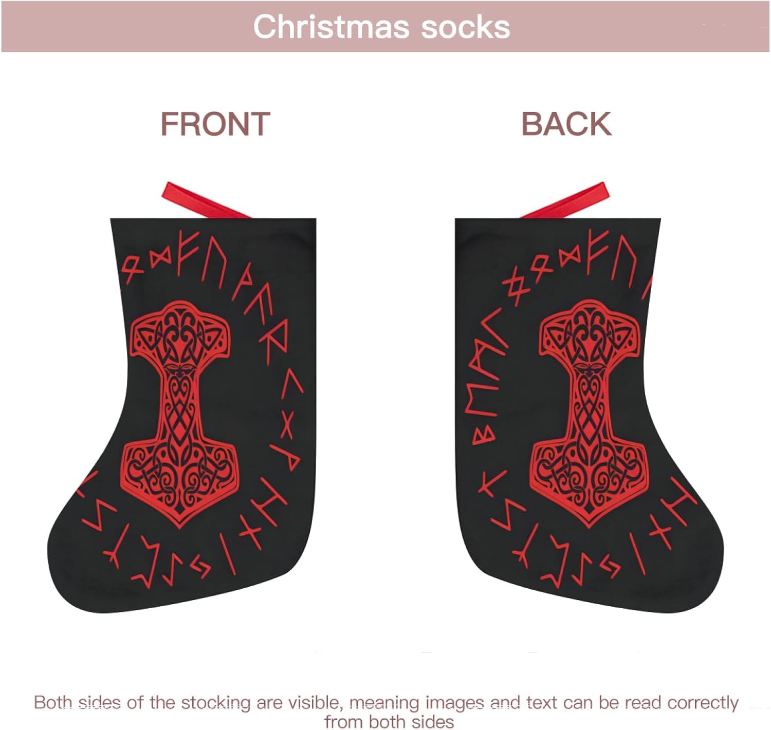 Medias de Navidad vikingas Mjolnir, rueda de runa nórdica, símbolo de mitología nórdica, árbol de Navidad, decoraciones colgantes para regalos (10