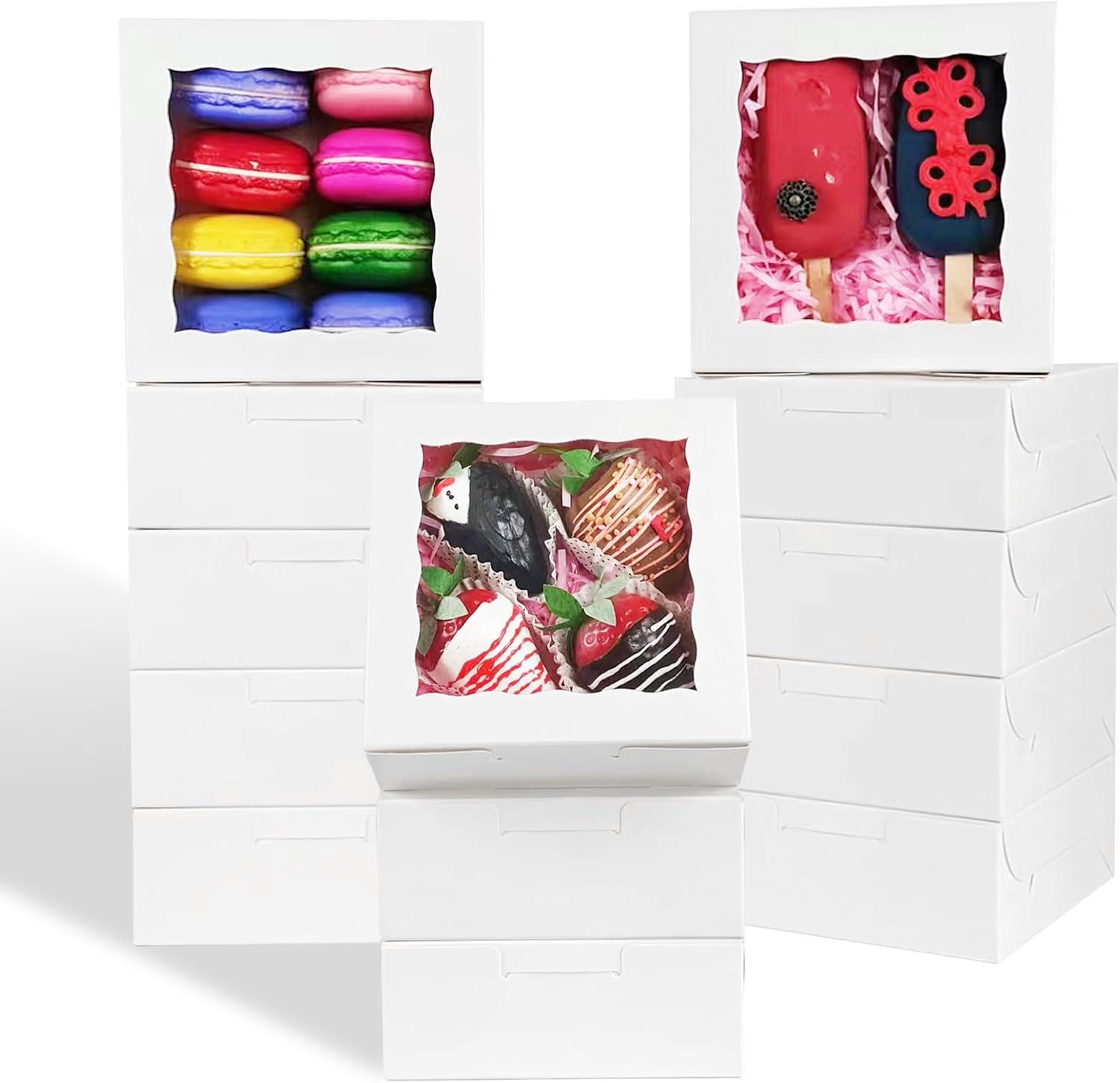 100 cajas de galletas de 5 x 5 x 2 pulgadas, cajas de panadería, cajas de fresas, cajas de bombas de chocolate, cajas de hoz para tartas, cajas de