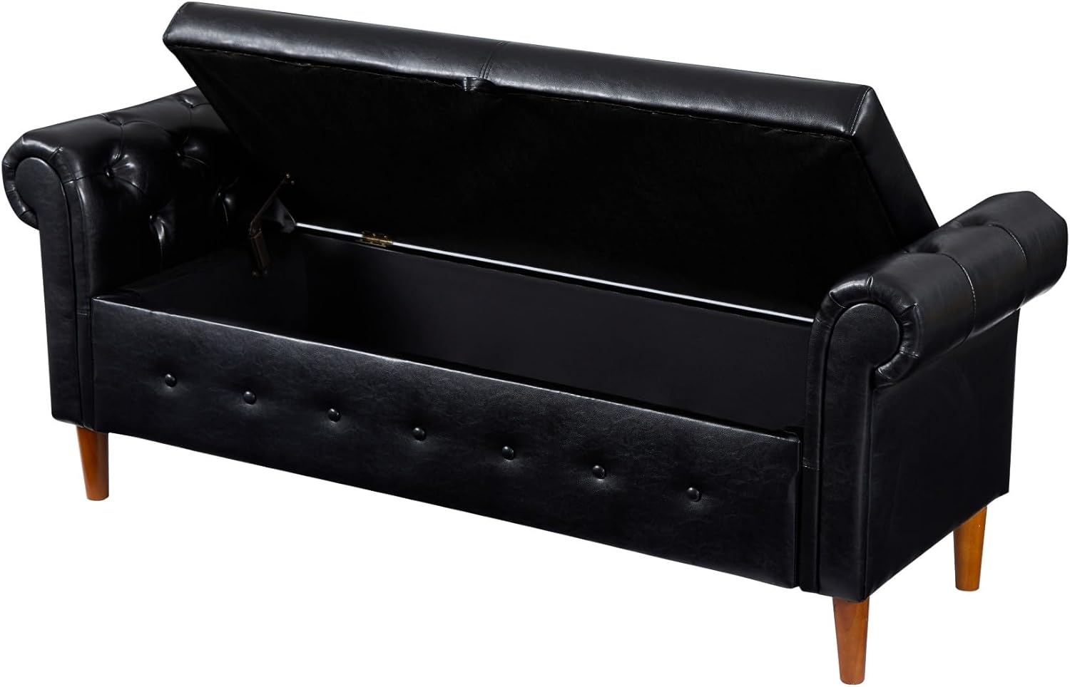 Banco otomano de almacenamiento copetudo de 63 pulgadas para dormitorio, banco de almacenamiento de piel sintética, asiento de banco de ventana con