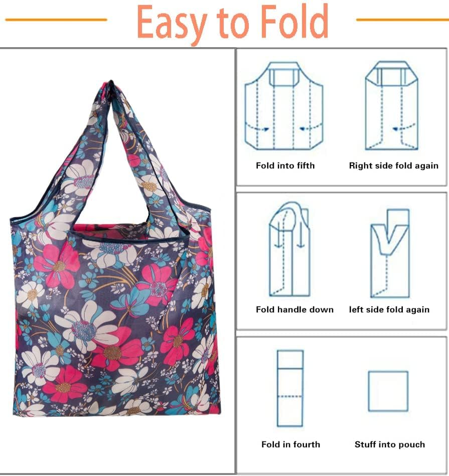 xfyoeg Paquete de 6 bolsas de compras reutilizables de nailon plegables, bolsas de comestibles de cocina, bolsas lavables y duraderas